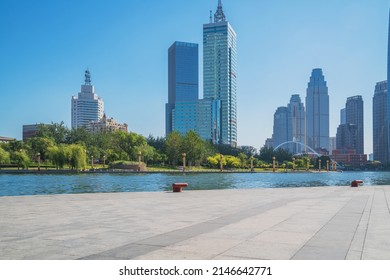 The skyline of modern urban architecture and the beauty of Haihe River in Tianjin, China
