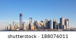 Skyline of New York City at the Southern tip of Manhattan with the new World Trade Center under construction in Fall 2012.