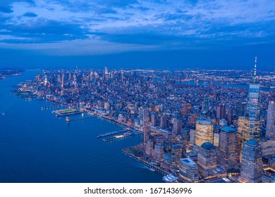 Skyline Of NewYork City From Hudson River At Dusk