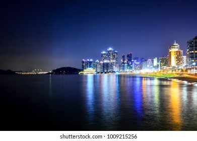 Skyline At Night With Haeundae District In Busan, South Korea