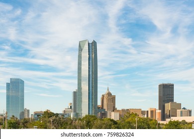 Skyline of Oklahoma City, OK during the day with cloudly sky