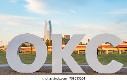 Skyline Of Oklahoma City, OK With OKC Sign