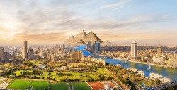 Skyline Panorama Of Cairo On The Way To The Great Pyramids, Egypt