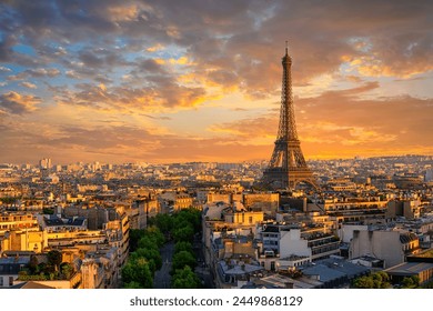 Skyline of Paris with Eiffel Tower in Paris, France. Panoramic sunset view of Paris - Powered by Shutterstock