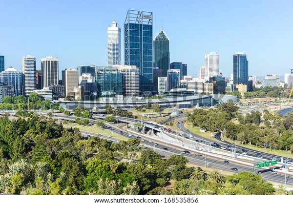 Skyline of Perth, Australia during the day from\
Kings Park.
