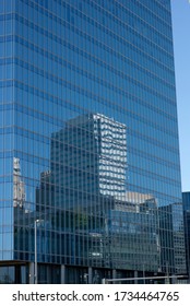 skyline reflection in a skyscraper