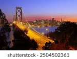 Skyline of San Francisco at night, Oakland Bay Bridge, Yerba Buena Island, California, USA