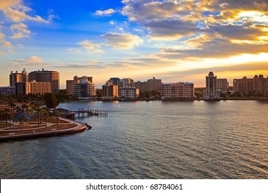 Skyline Of Sarasota Bay At Sunrise