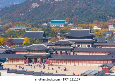Skyline of Seoul with Gyeongbokgung palace, Republic of Korea