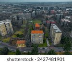 Skyline Silhouettes: Aerial View of San Donato Milanese Roads and Homes. Italy, Milan, Lombardy