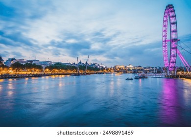 Skyline of south bank of the river Thames at dawn in London, England - Powered by Shutterstock