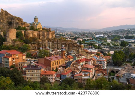 Skyline of Tbilisi and Narikala Castle, Tbilisi, Georgia