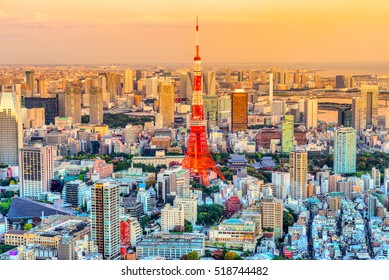Skyline of Tokyo  witj the Tokyo Tower at blue hour. Japan