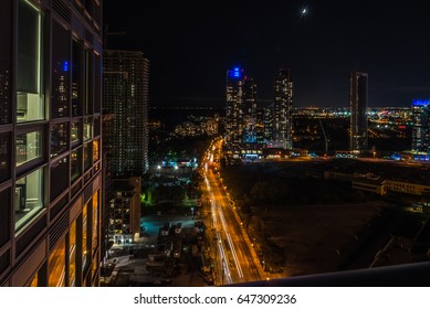 Skyline Of Toronto Over Ontario Lake At The Night Time.