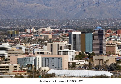 Skyline Of Tucson Arizona, Flanked By The Catalina Mountains