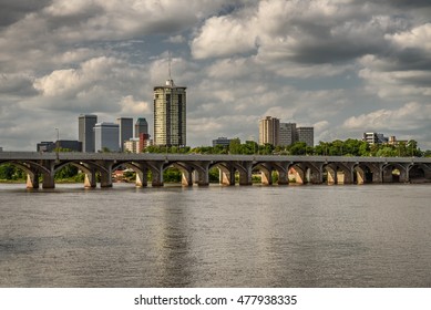 Skyline Of Tulsa, Oklahoma With Arkansas River In The Foreground