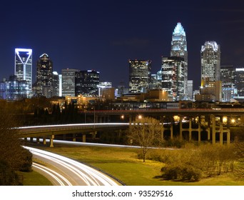 Skyline of uptown Charlotte, North Carolina at night.