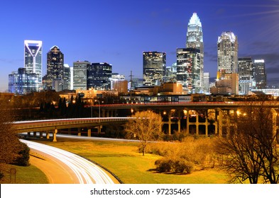 skyline of Uptown, the Financial District of Charlotte, North Carolina.