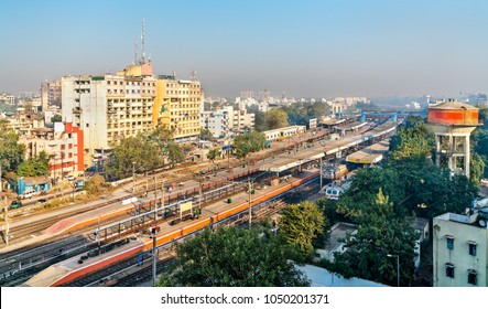 Skyline of Vadodara, formerly known as Baroda, with the railway station. Gujarat state of India