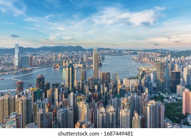 Skyline Of Victoria Harbor Of Hong Kong City