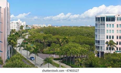 Skyline View Overlooking Bonita Springs Florida With Hi Rise Buildings