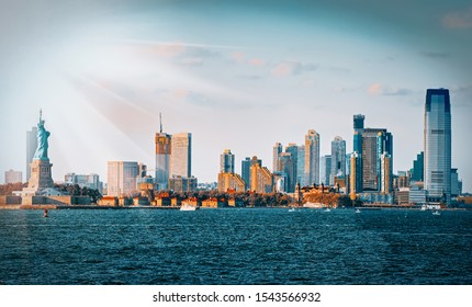 Skyline view of skyscrapers from water, from Hudson to  the New Jersey city, opposite New York. USA. - Shutterstock ID 1543566932