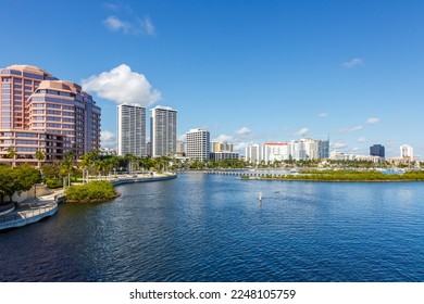 Skyline with water travel in West Palm Beach, USA