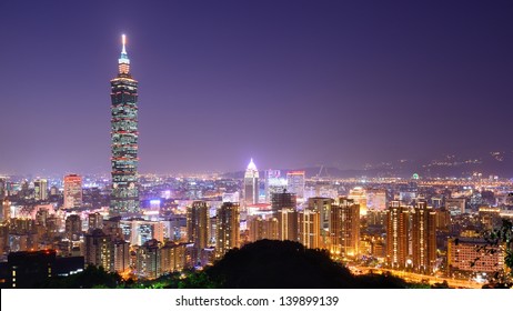 Skyline of Xinyi District in downtown Taipei, Taiwan.