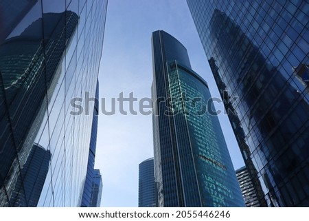 Skyscapers in the city. The financial center of Moscow. High quality photo. Financial center in the city. Office buildings. Modern skyscapers building in Moscow