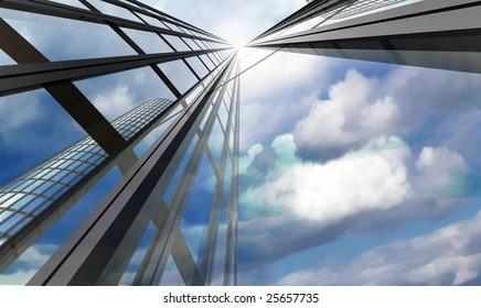 Skyscraper With Clouds Reflection