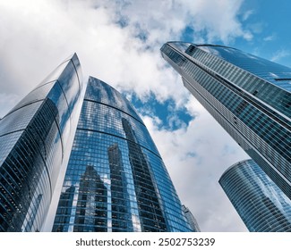 Skyscraper complex Federation, Eurasia tower, business district Moscow City, Moscow, Russia. Modern architecture background.
