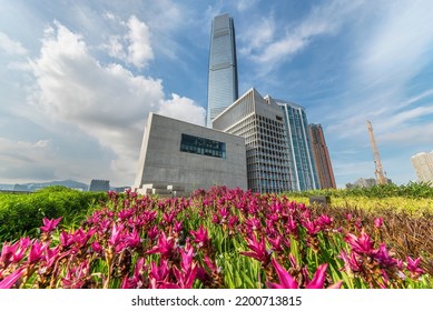 Skyscraper In Downtown District Of Hong Kong City 