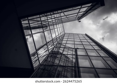 A skyscraper looking up from below