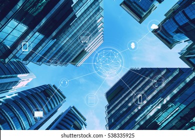 Skyscraper and network connection concept - Shutterstock ID 538335925