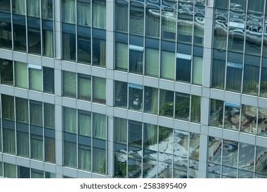 Skyscraper windows close-up. Window frames of demo-scrapers.