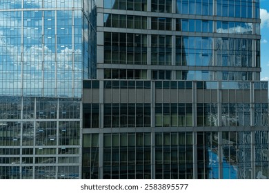 Skyscraper windows close-up. Window frames of demo-scrapers.