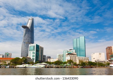  Skyscrapers Business Center In Ho Chi Minh City On Vietnam Saigon On Background Blue Sky