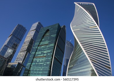 Skyscrapers In The Center Of Moscow City On A Background Of Blue Sky