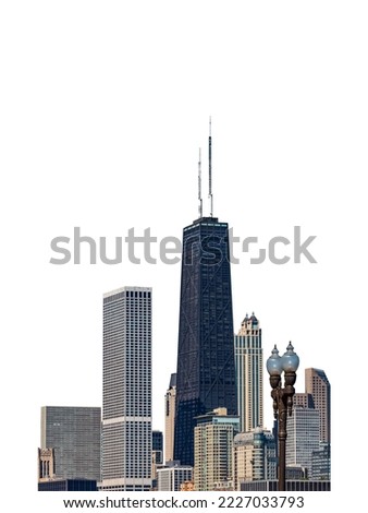 Skyscrapers in Chicago (Illinois, USA) isolated on white background