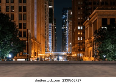 Skyscrapers Cityscape Downtown, Chicago Skyline Buildings. Beautiful Real Estate. Night time. Empty rooftop View. Success concept. - Powered by Shutterstock