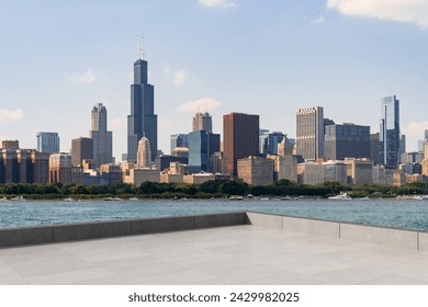 Skyscrapers Cityscape Downtown, Chicago Skyline Buildings. Beautiful Real Estate. Day time. Empty rooftop View. Success concept. - Powered by Shutterstock