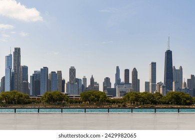 Skyscrapers Cityscape Downtown, Chicago Skyline Buildings. Beautiful Real Estate. Day time. Empty rooftop View. Success concept. - Powered by Shutterstock