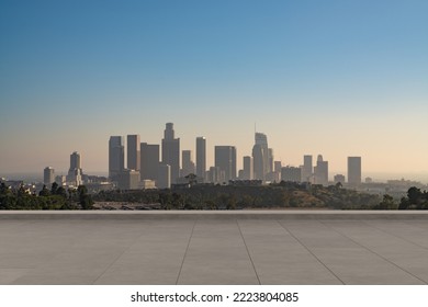Skyscrapers Cityscape Downtown, Los Angeles Skyline Buildings. Beautiful Real Estate. Sunset. Empty rooftop View. Success concept. - Shutterstock ID 2223804085