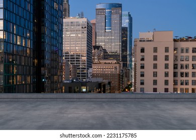 Skyscrapers Cityscape Downtown, Los Angeles Skyline Buildings. Beautiful Real Estate. Night time. Empty rooftop View. Success concept. - Powered by Shutterstock