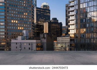 Skyscrapers Cityscape Downtown, Los Angeles Skyline Buildings. Beautiful Real Estate. Night time. Empty rooftop View. Success concept. - Powered by Shutterstock