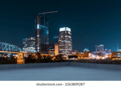 Skyscrapers Cityscape Downtown, Nashville Skyline Buildings. Beautiful Real Estate. Night time. Empty rooftop View. Success concept. - Shutterstock ID 2263809287