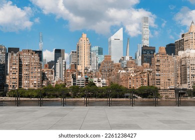 Skyscrapers Cityscape Downtown, New York Skyline Buildings. Beautiful Real Estate. Day time. Empty rooftop View. Success concept. - Shutterstock ID 2261238427