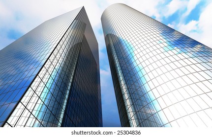 Skyscrapers with clouds reflection