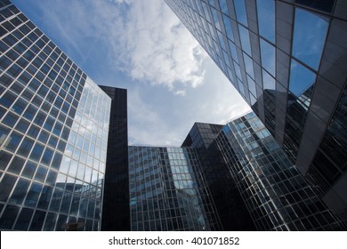 Skyscrapers with glass facade. Modern buildings in Paris. Concepts of economics, financial, business  future. Copy space for text.