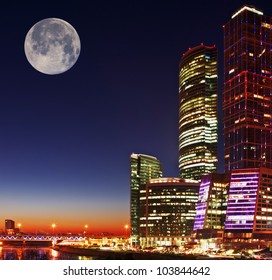 Skyscrapers International Business Center (City) at night, Moscow, Russia